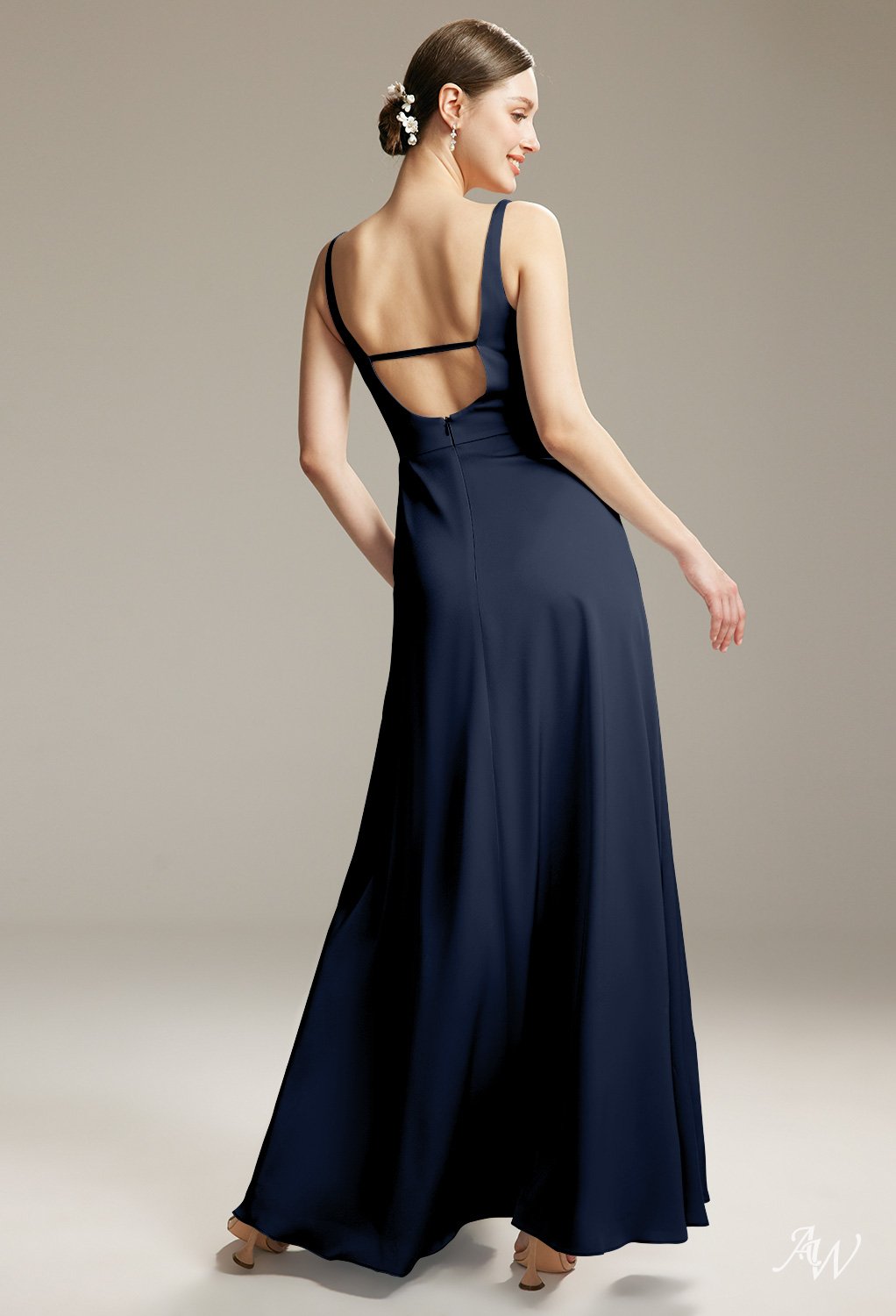 AW Eunice Dark Navy Satin Charmeuse Bridesmaid Dresses image2